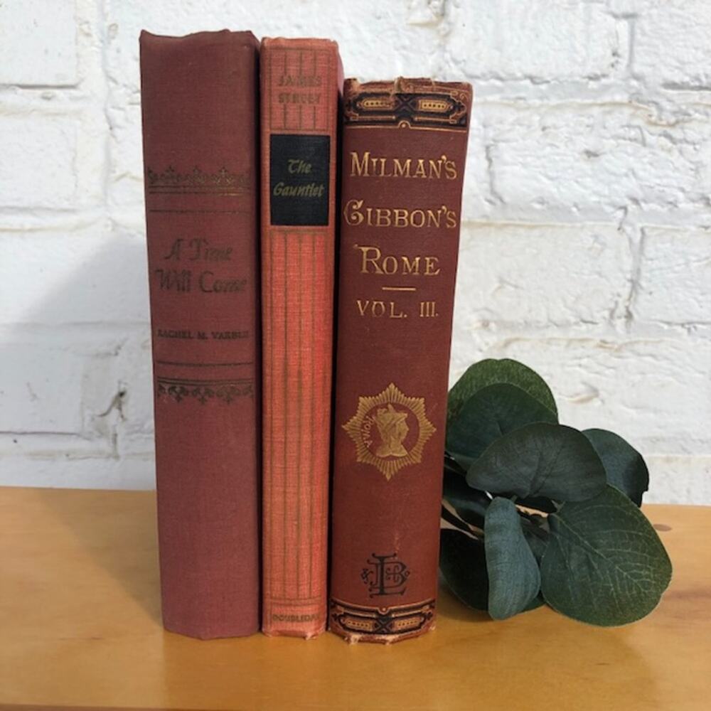 Old Vintage Red Decorative Books-Stack of 3